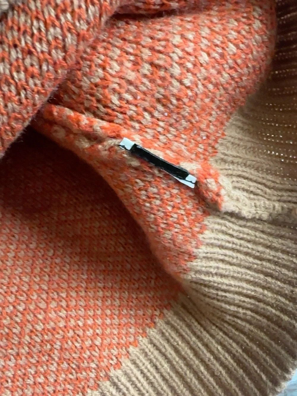 Women’s Chevron Crewneck Sweater Cardigan - Orange & Tan